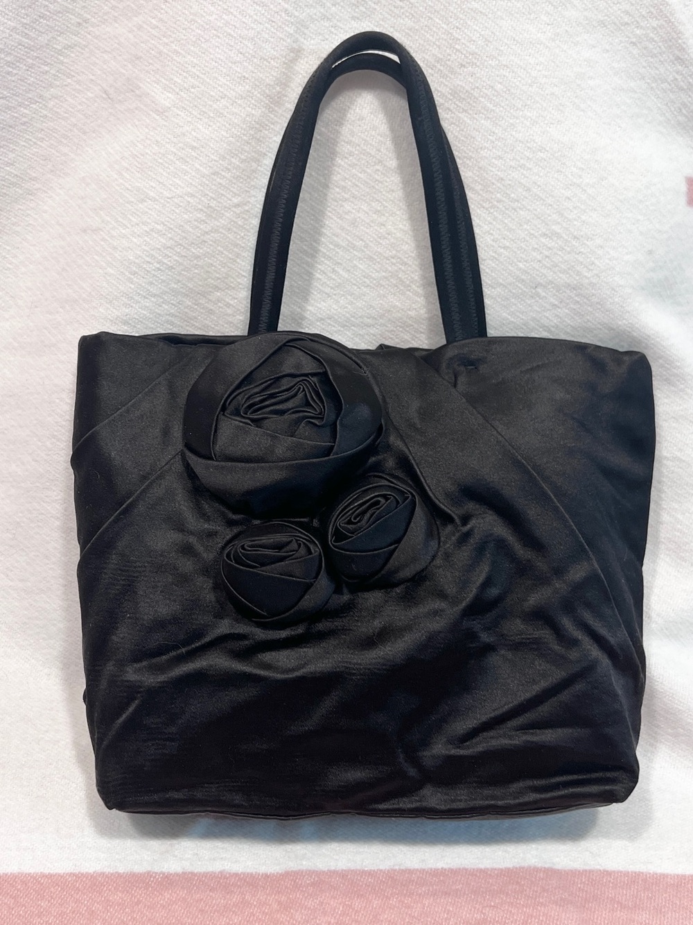 PRADA!⭐️Rare! Vintage! LIKE NEW! ⭐️Elegant Black Floral Satin Tote Bag!